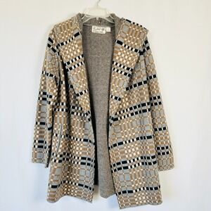 Anthropologie Field Flower Josefa Wool Sweater Coat Size Medium Gray Taupe Plaid